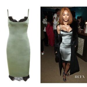 NWT House of CB Annoushka slate green satin and lace bustier dress XS